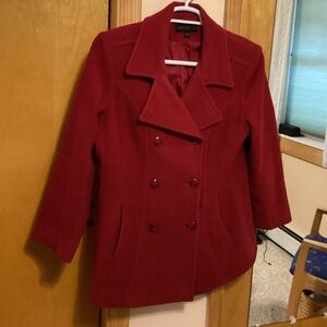 Jason Kole Women’s Wool Blend Double-Breasted Peacoat-Red-Size Large